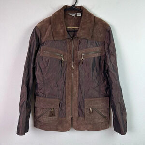 Chicos Leather Jacket Size 2 (M) Full Zip Leather Trimmed with Zipper Pockets